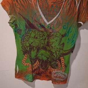 Wild Graphic Short Sleeve Tee in Orange and Green